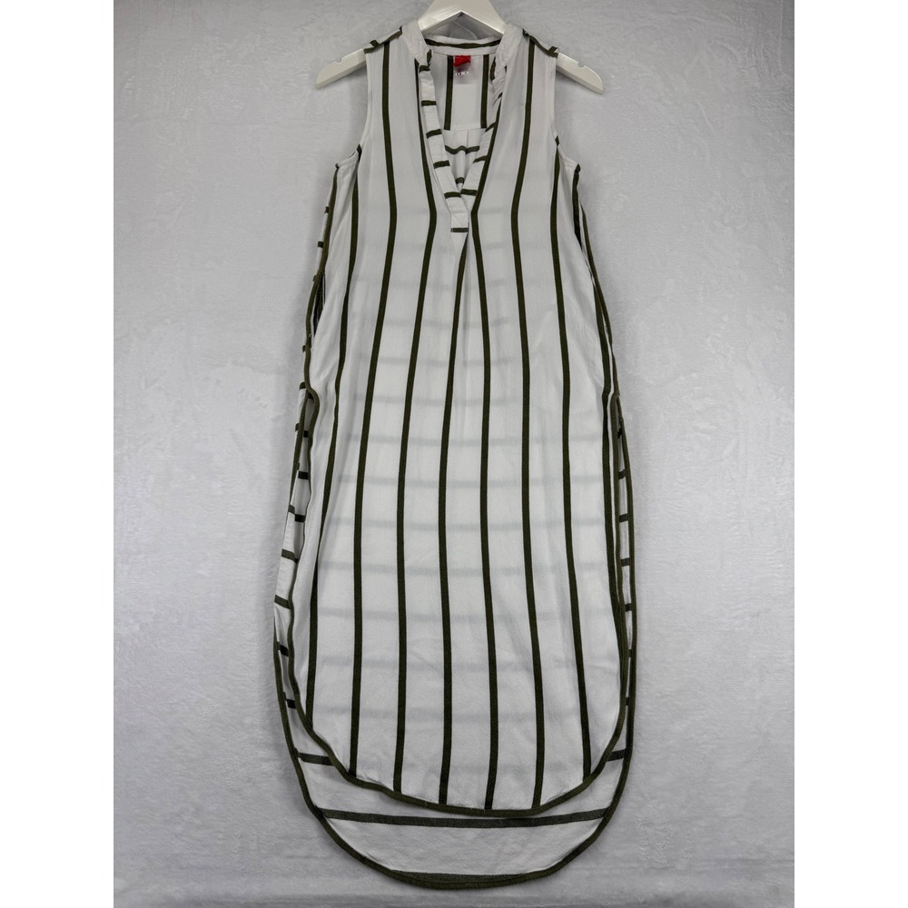 Red Carter‎ Womens XS Striped Sleeveless V-Neck Tunic Dress White Olive Green